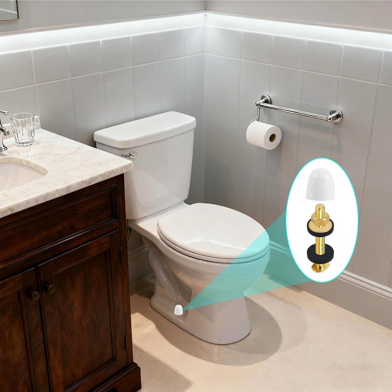 koodbuer Toilet Bolts and Caps Set, Universal Solid Brass Toilet Bolts for Floor with Washers and Round Cover Caps - Image 5