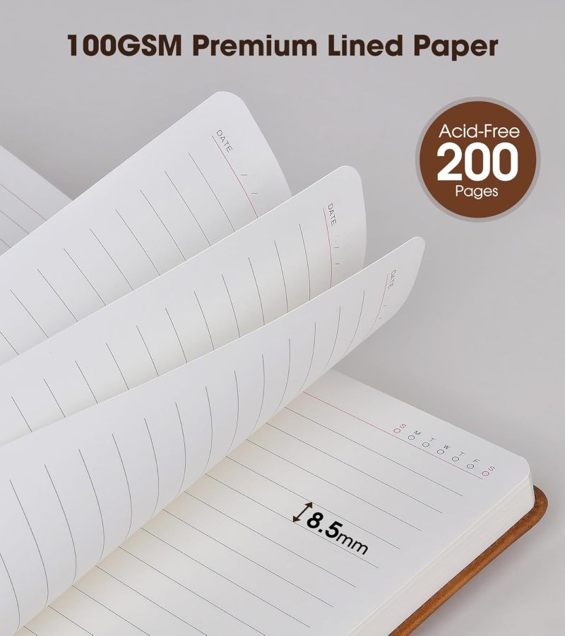 مجلد جلدي أحمر بني مقاس A5 ذات غلاف صلب: 100 صفحة من ورق أفقي سمك 100 غرام/متر مربع - مع عبوة هدية تحتوي على قلم حبر لطلاب وطالبات - Image 2