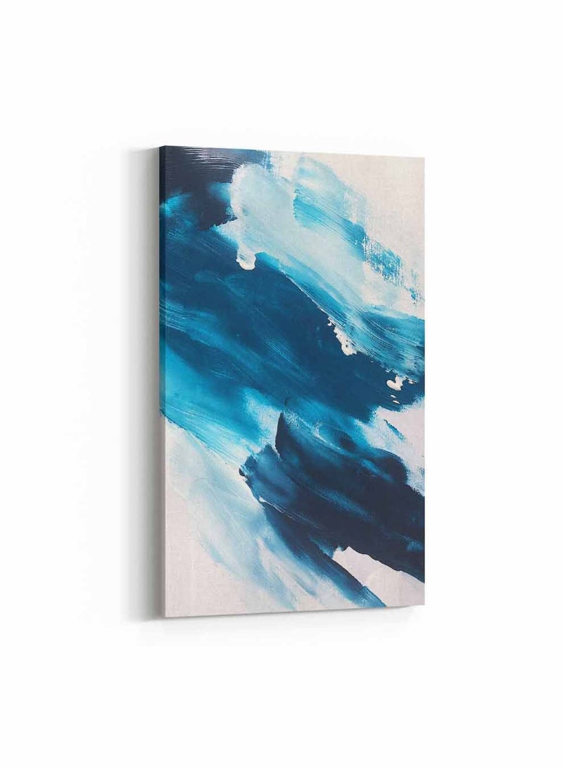 LOWHA Framed Canvas Wall Art Stretched Over Wooden Frame, Shades Of Blue Abstract Painting, For Home, Living Room, Office Decor - Image 1