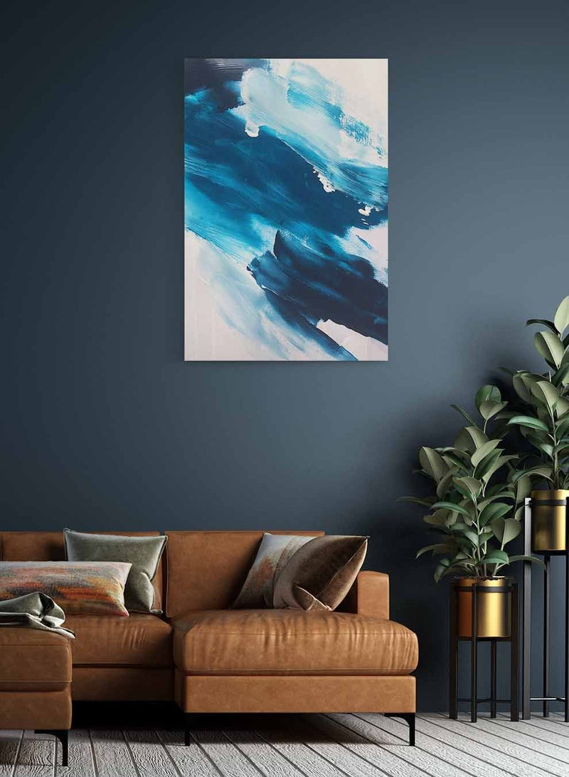 LOWHA Framed Canvas Wall Art Stretched Over Wooden Frame, Shades Of Blue Abstract Painting, For Home, Living Room, Office Decor - Image 3