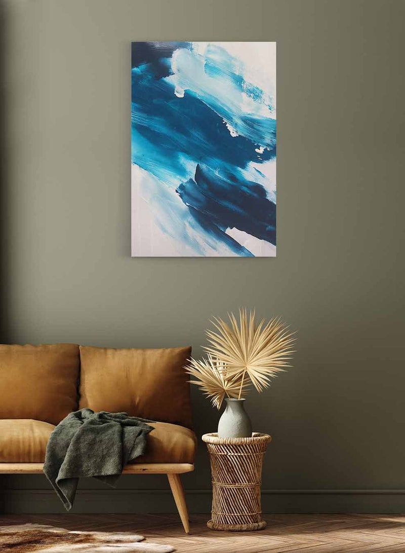 LOWHA Framed Canvas Wall Art Stretched Over Wooden Frame, Shades Of Blue Abstract Painting, For Home, Living Room, Office Decor - Image 2