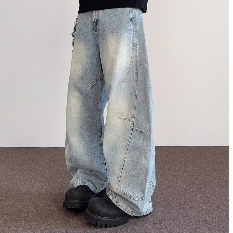 2025 American Retro Washed Distressed Scimitar Jeans For Men And Women, Loose Versatile Rest Wide-Leg Pants Trendy Color - Image 1