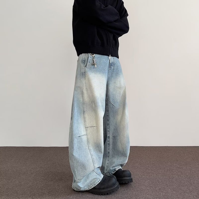 2025 American Retro Washed Distressed Scimitar Jeans For Men And Women, Loose Versatile Rest Wide-Leg Pants Trendy Color - Image 2