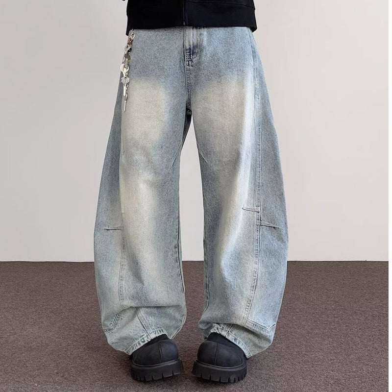 2025 American Retro Washed Distressed Scimitar Jeans For Men And Women, Loose Versatile Rest Wide-Leg Pants Trendy Color - Image 3