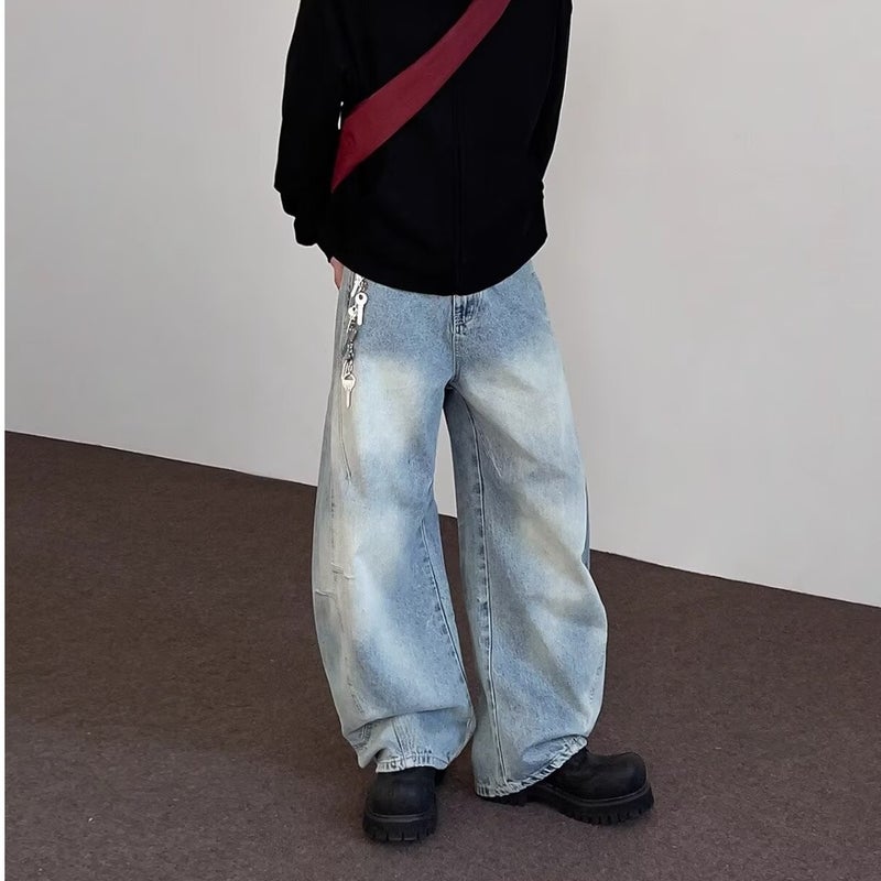 2025 American Retro Washed Distressed Scimitar Jeans For Men And Women, Loose Versatile Rest Wide-Leg Pants Trendy Color - Image 4
