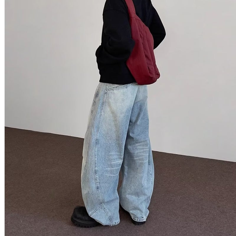 2025 American Retro Washed Distressed Scimitar Jeans For Men And Women, Loose Versatile Rest Wide-Leg Pants Trendy Color - Image 5