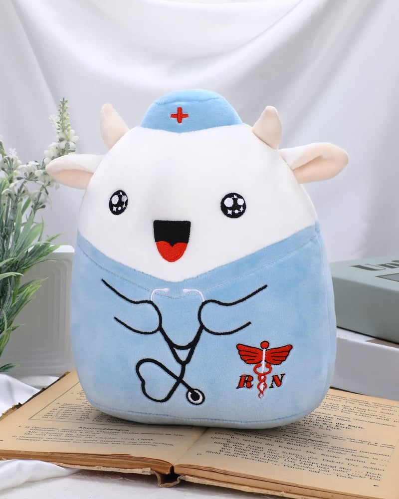 refavor Nurse Cow Stuffed Animal, 8 Inches Navy Cow Thank You Nurse Week Graduation Plush Toy Nurse Gifts for Women, RN Plush Stuffed Animals Students Nursing Soft Plushies Gift(Bell) - Image 4