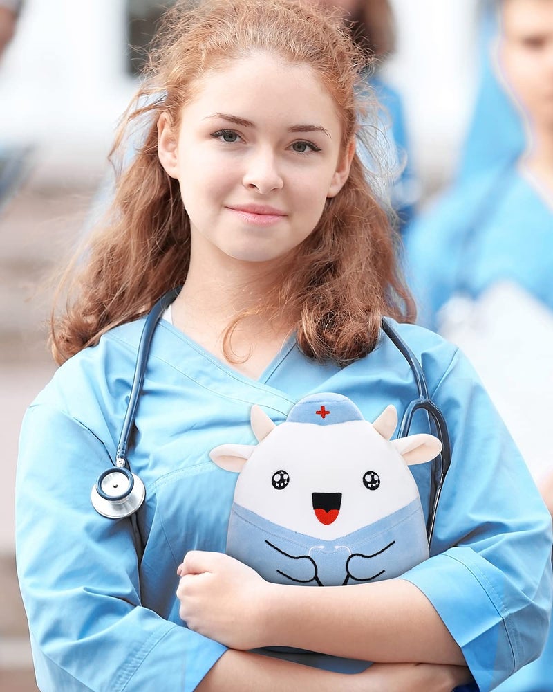 refavor Nurse Cow Stuffed Animal, 8 Inches Navy Cow Thank You Nurse Week Graduation Plush Toy Nurse Gifts for Women, RN Plush Stuffed Animals Students Nursing Soft Plushies Gift(Bell) - Image 5