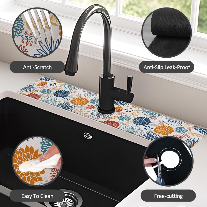 yrhsnclsdg 24" X 5.5" Kitchen Sink Splash Guard Faucet Mat Mandala Super Absorbent Fast Drying Faucet Guard & Draining Mat Sink Splash Guard Behind Faucet for Kitchen, Bathroom - Image 4