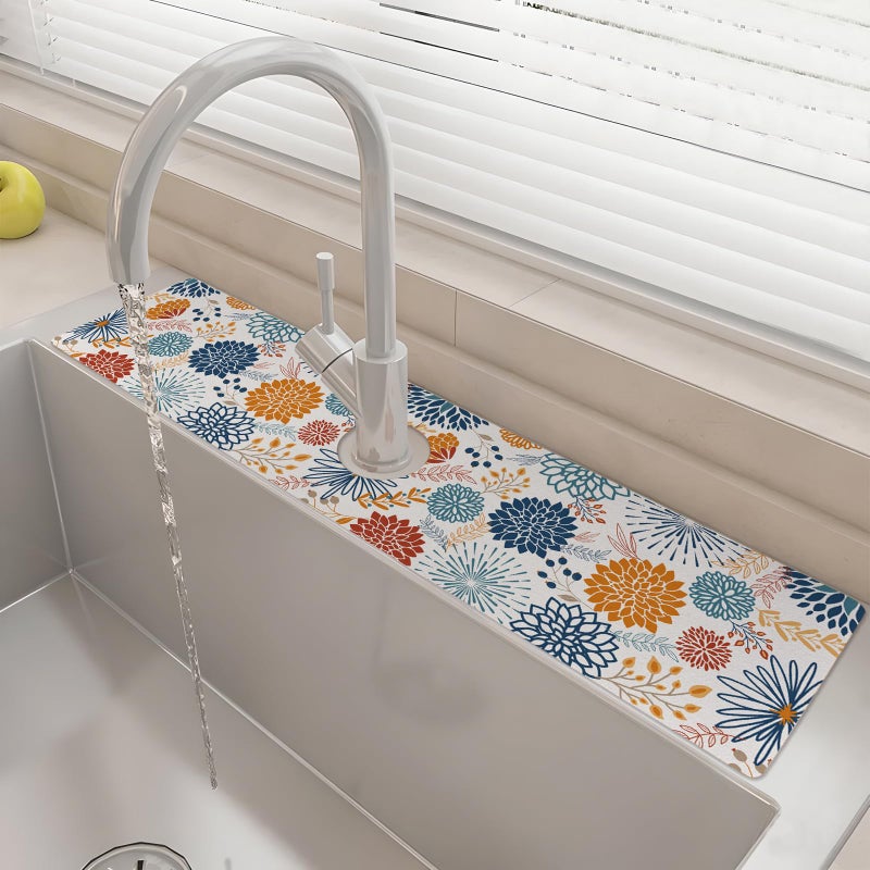 yrhsnclsdg 24" X 5.5" Kitchen Sink Splash Guard Faucet Mat Mandala Super Absorbent Fast Drying Faucet Guard & Draining Mat Sink Splash Guard Behind Faucet for Kitchen, Bathroom - Image 1