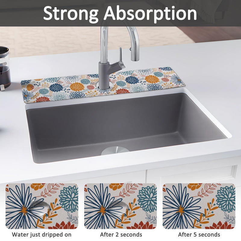 yrhsnclsdg 24" X 5.5" Kitchen Sink Splash Guard Faucet Mat Mandala Super Absorbent Fast Drying Faucet Guard & Draining Mat Sink Splash Guard Behind Faucet for Kitchen, Bathroom - Image 3