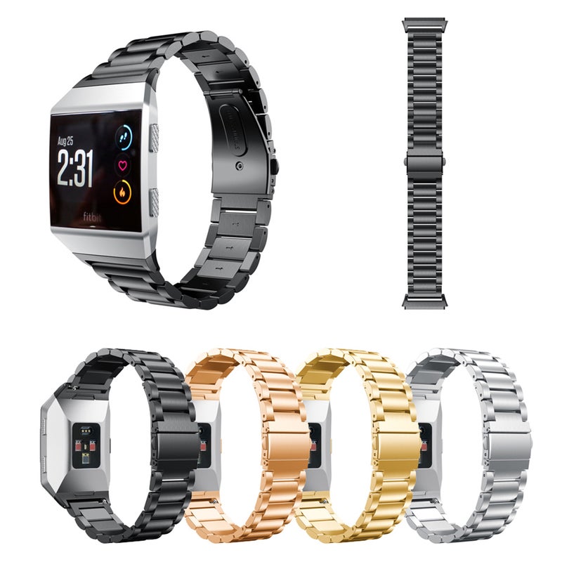 2pcs watch Strap Replacement Bracelet Adjustable Wristband Three-bead Stainless Steel Buckle Watchband Fit for Fitbit ionic (Black) - Image 5