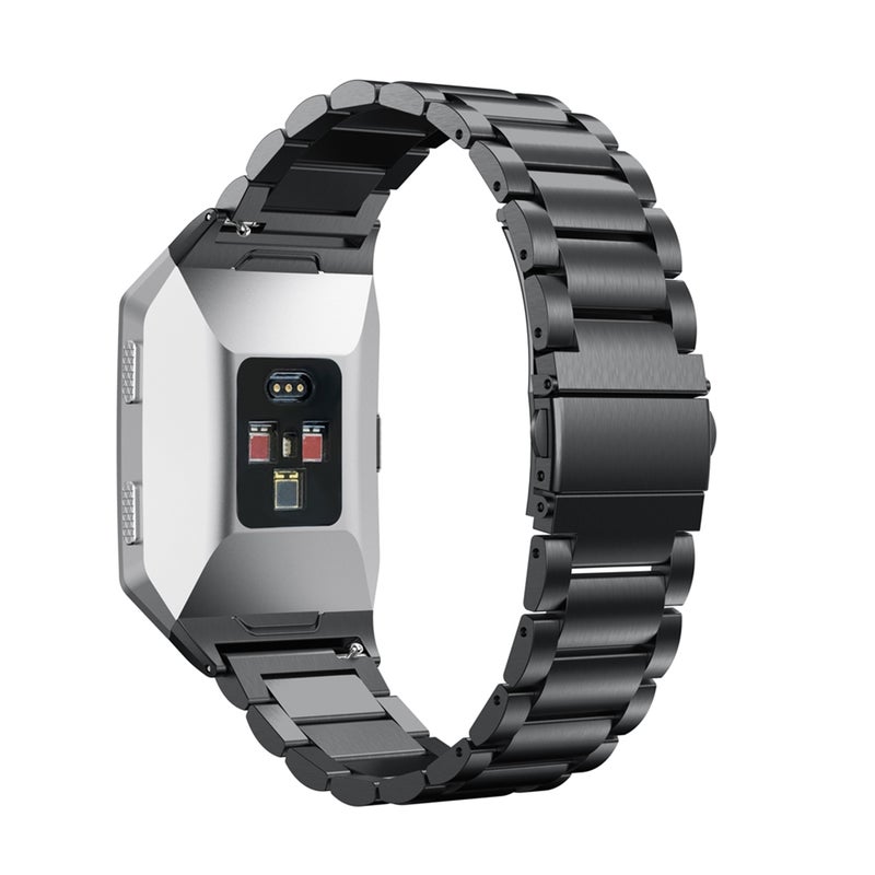 2pcs watch Strap Replacement Bracelet Adjustable Wristband Three-bead Stainless Steel Buckle Watchband Fit for Fitbit ionic (Black) - Image 3