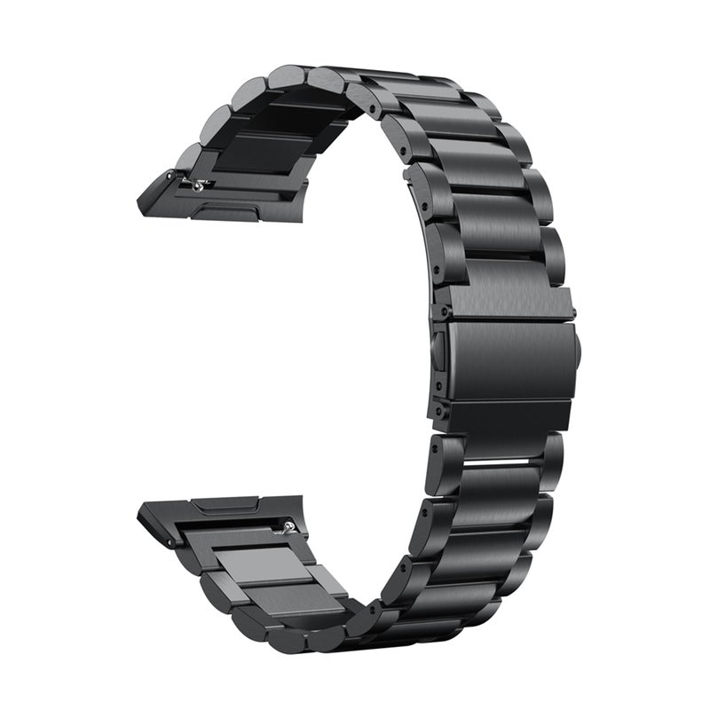 2pcs watch Strap Replacement Bracelet Adjustable Wristband Three-bead Stainless Steel Buckle Watchband Fit for Fitbit ionic (Black) - Image 2