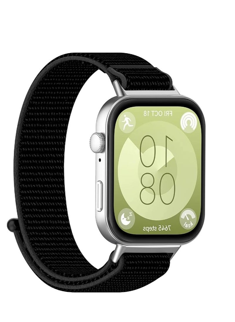Watch Compatible with Huawei Watch Fit 3, Soft Nylon Braided Strap [Unisex] [Breathable] Black  - Image 2