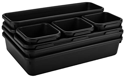 Masirs Interlocking Drawer Organizer Bins, Durable Plastic, Various Sizes for Custom Layout Design, Great for Desk Drawer, Tool Box or Garage Organization, (Black | 8-Piece Set) - Image 2