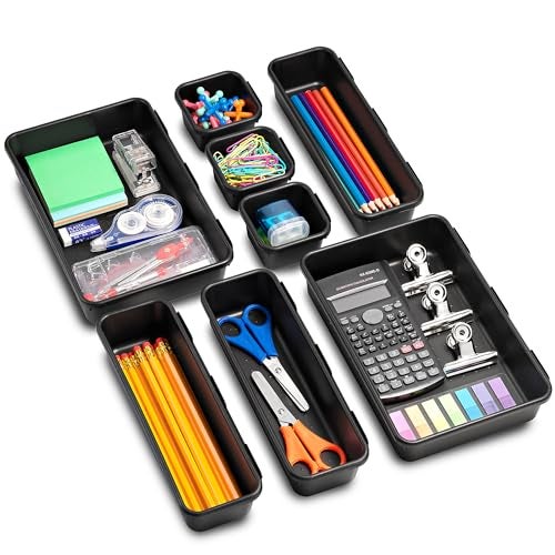 Masirs Interlocking Drawer Organizer Bins, Durable Plastic, Various Sizes for Custom Layout Design, Great for Desk Drawer, Tool Box or Garage Organization, (Black | 8-Piece Set) - Image 3