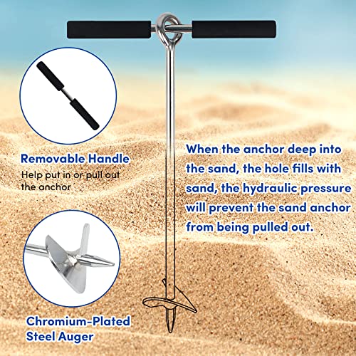 VEITHI Sand Anchor for Boat 18 inch,Chromium-Plated Steel Beach Anchor with Removable Handle and Bungee Dock Line, Suit to Fixed the Boat,Jet Skis, Pontoon, Kayak,PWC etc. - Image 3