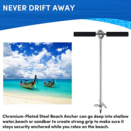 VEITHI Sand Anchor for Boat 18 inch,Chromium-Plated Steel Beach Anchor with Removable Handle and Bungee Dock Line, Suit to Fixed the Boat,Jet Skis, Pontoon, Kayak,PWC etc. - Image 4