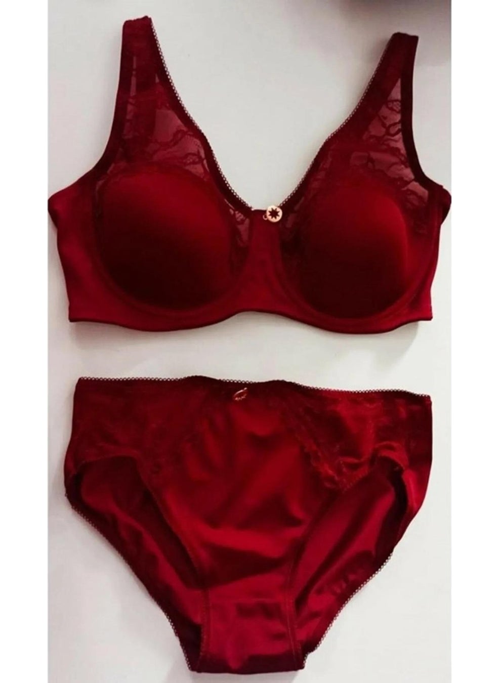 Le Jardin - Women's Non-Supported Lace Detailed Minimizing Bra and Panties Set 5035 - 1 Piece - Image 1