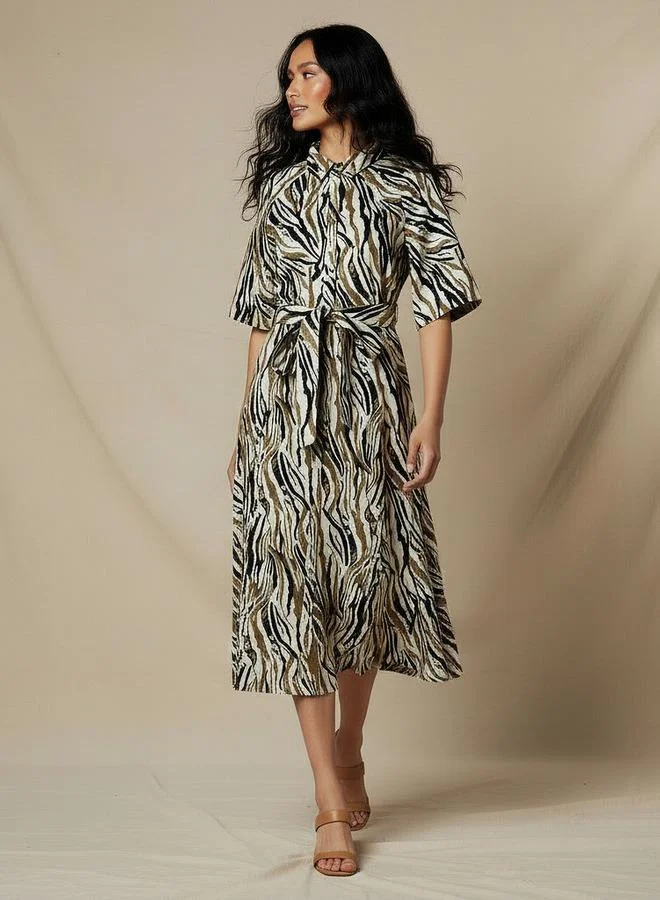 سبلاش فيڤ Printed Shirt Women Dress with Belt