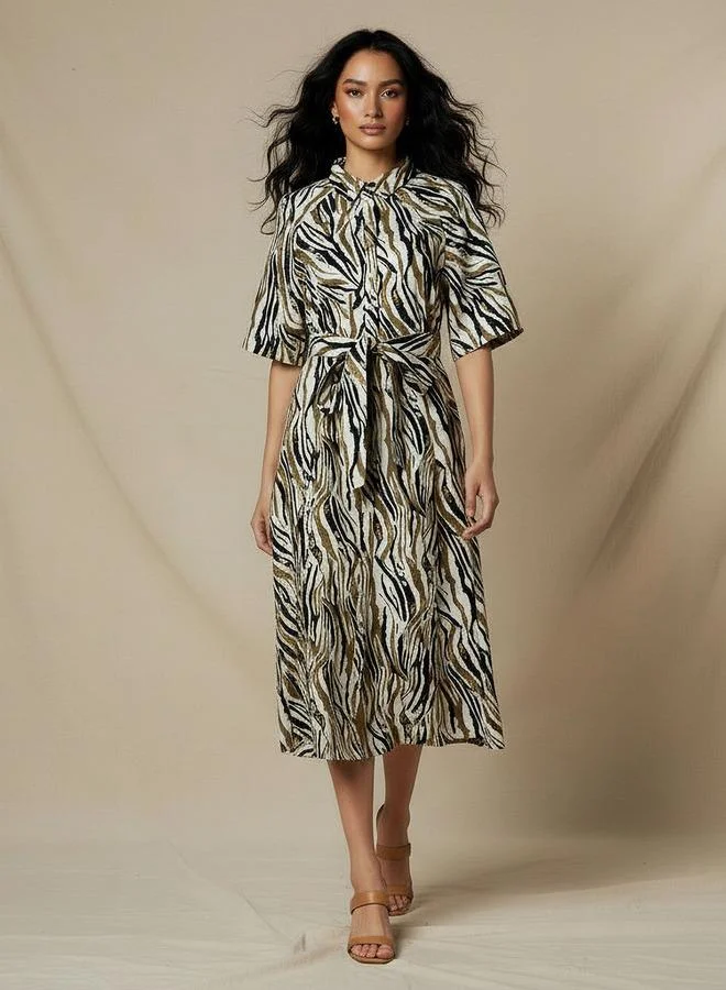 سبلاش فيڤ Printed Shirt Women Dress with Belt