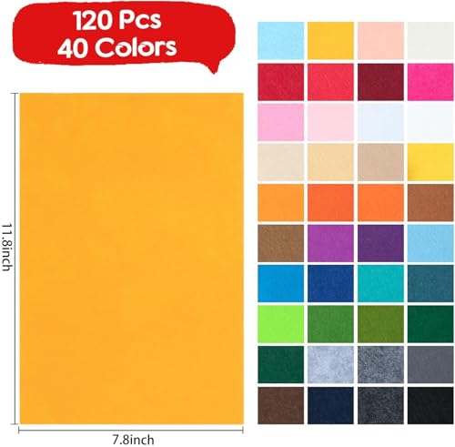 Simetufy 120 Pcs Felt Fabric Sheets 40 Colors 8x12 Inch Assorted DIY Felt Sheets 1mm Thick NonWoven Patchwork Material for Sewing Projects Decoration - Image 3