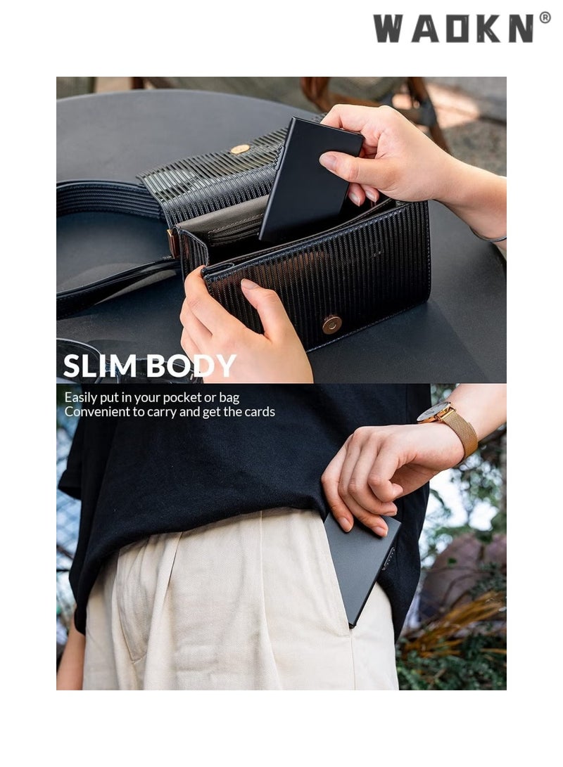 Credit Card Holder Blocking Minimalist Slim Metal Case for Men Women, Automatic Pop-up Card Side Push Card Sleeve PU Metal Aluminum Shell RFID Card Sleeve with Multi Capacity Storage Black