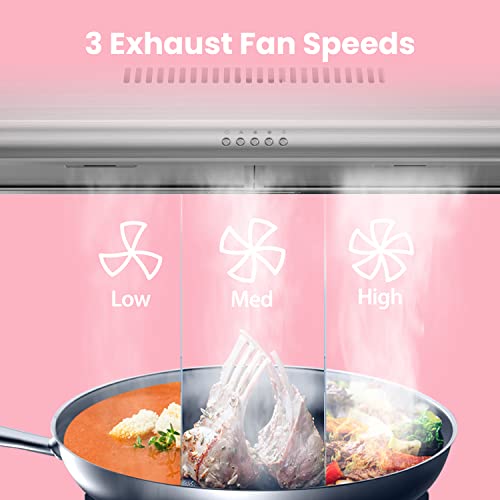 Comfee' Comfee CVU30W4AST 30 inch Under Cabinet Ducted/Ductless Convertible Slim Vent Durable Stainless Steel Kitchen Reusable Filter, 3 Speed Exhaust Fan and 2 LED Lights Range Hood, 2.0 Version - Image 3