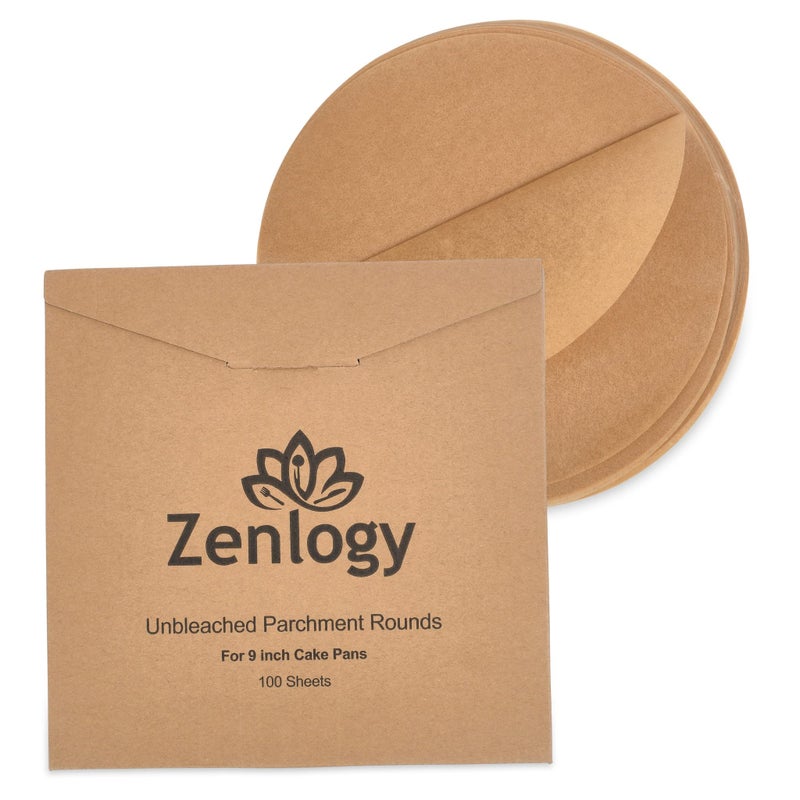 Zenlogy 9 Inch Parchment Paper Rounds 100 Sheets  Unbleached Precut High Heat Round Liners  Fits 9 inch Round Cake Pans