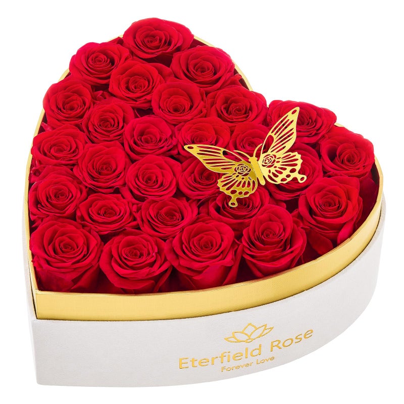 Eterfield Forever Flowers in Heart Shape Box Preserved Roses That Last a Year Preserved Flowers Birthday Gifts for Her Mom Women Wife Anniversary Valentines Day Mothers Day 27 Roses Red