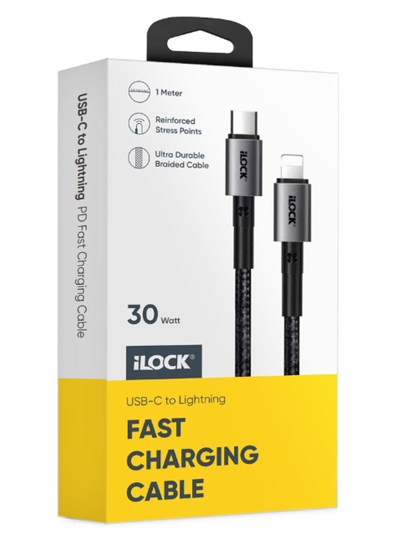iLOCK Fast Charging Cable 30 Watt USB-C to iPhone | Ultra Durable Braided Cable - Image 1