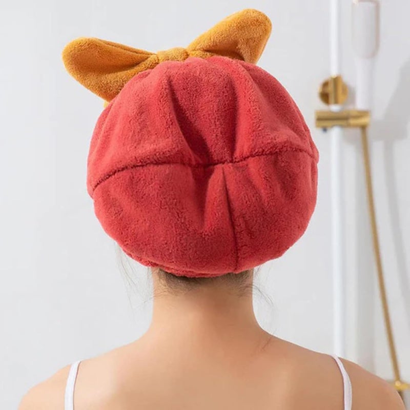 Cozron Cozron Super Absorbent Hair Towel Wrap for Wet Hair Fast Drying Microfiber Hair Drying Towel Cap with BowKnot Microfiber Hair Towel Wrap for Women Red - Image 3