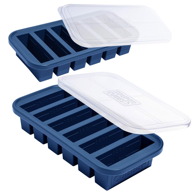 Souper Cubes 1/2 Cup Silicone Freezer Molds, Perfect for Storing Soups, Sauces, Juices, Desserts, Smoothie Prep and More, Freezer Portion Molds for Meal Prepping - Blueberry - 2-Pack - Image 1