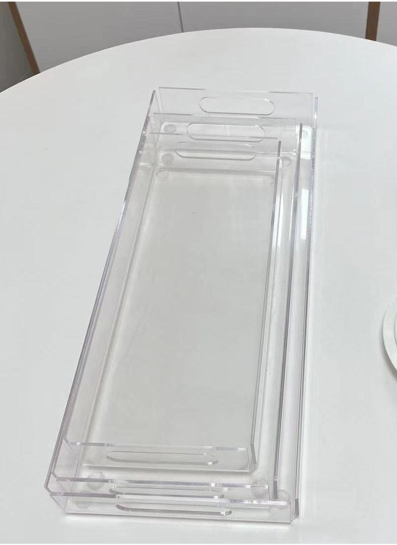 Laseta 3PCS Clear Acrylic Tray with Handles, Decorative Serving Tray for Coffee Table, Tea, Storage Rectangular  - Image 2