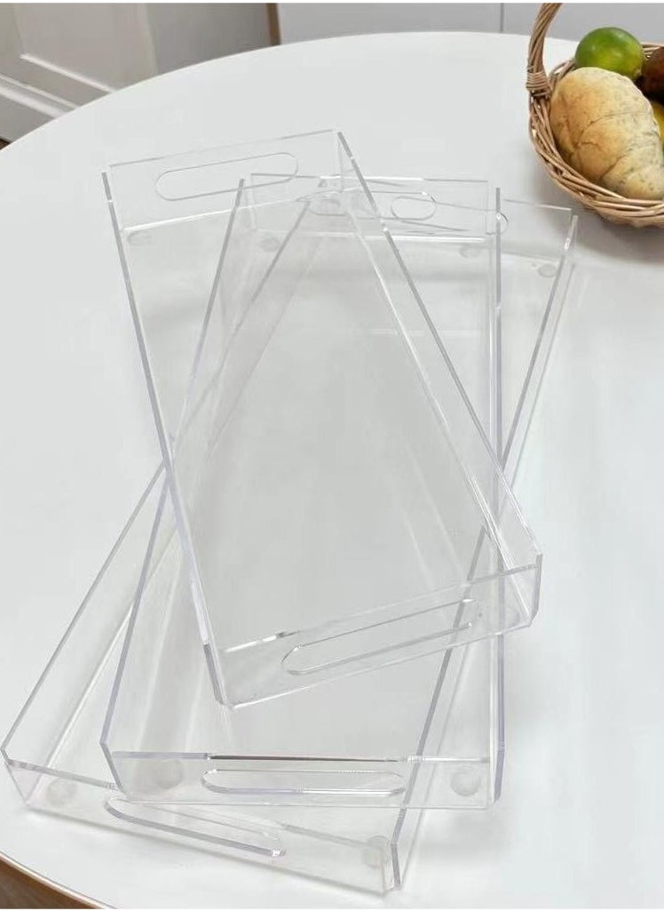 Laseta 3PCS Clear Acrylic Tray with Handles, Decorative Serving Tray for Coffee Table, Tea, Storage Rectangular  - Image 1