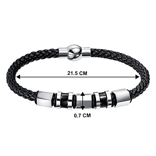 Peora Black Leather Silver & Rose Gold Bracelet Set Stylish Gift for Men - Image 5