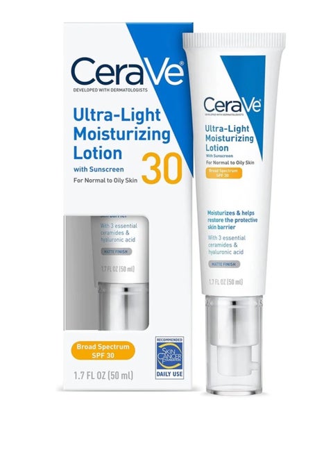 Cerave Ultra-Light Moisturizing Lotion with Sunscreen SPF 30 - Broad Spectrum Protection for Normal to Oily Skin 50 ML