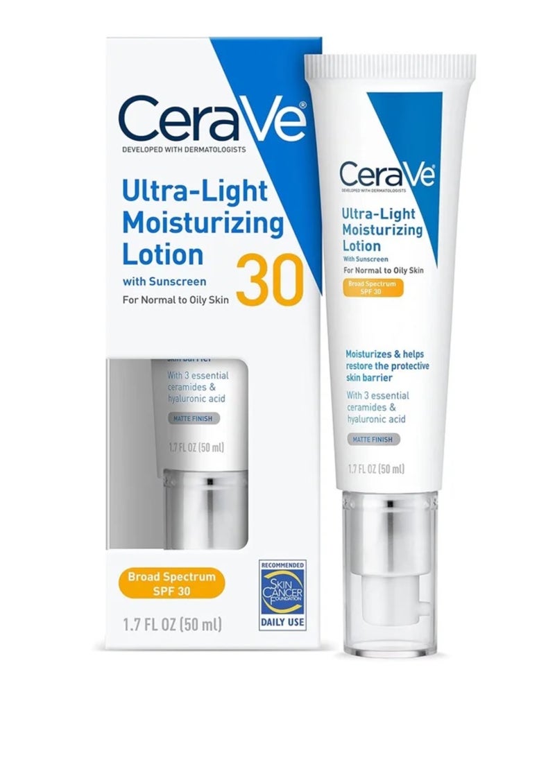 Cara Ve - Cerave Ultra-Light Moisturizing Lotion with Sunscreen SPF 30 - Broad Spectrum Protection for Normal to Oily Skin 50 ML - Image 1