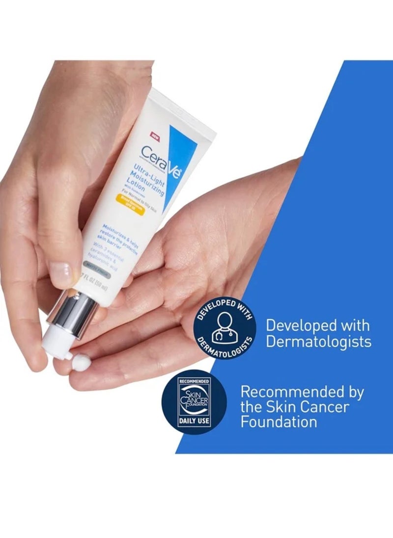 Cara Ve - Cerave Ultra-Light Moisturizing Lotion with Sunscreen SPF 30 - Broad Spectrum Protection for Normal to Oily Skin 50 ML - Image 1