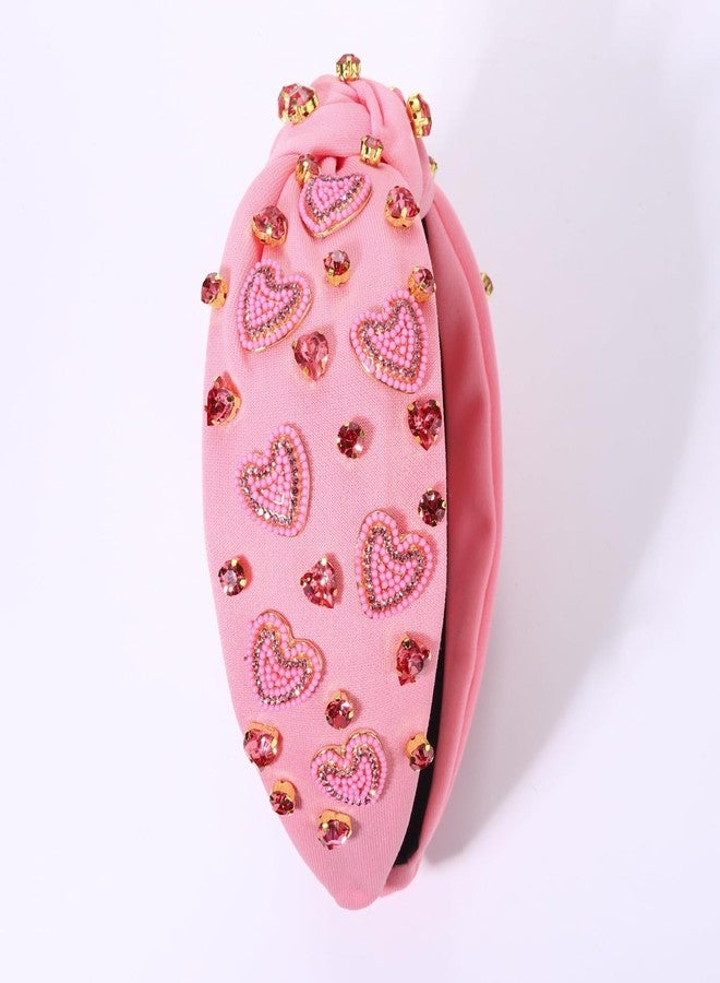 CEALXHENY Valentine's Day Headband for Women, Red Pink Rhinestone Heart Headbands, Knotted Headband, Valentine's Day Hair Accessories, Gifts (Beaded Heart F) - Image 5