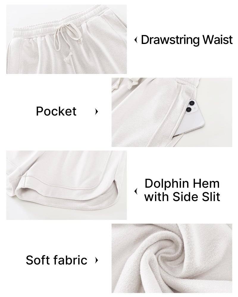 luvamia Elastic Waist Sweat Shorts for Women Vacation Outfits High Waisted Pull On Loose Fit Comfy Lounge Casual Summer Athleisure Womens Elastic Waist Shorts White Large US Size 12-14 - Image 5