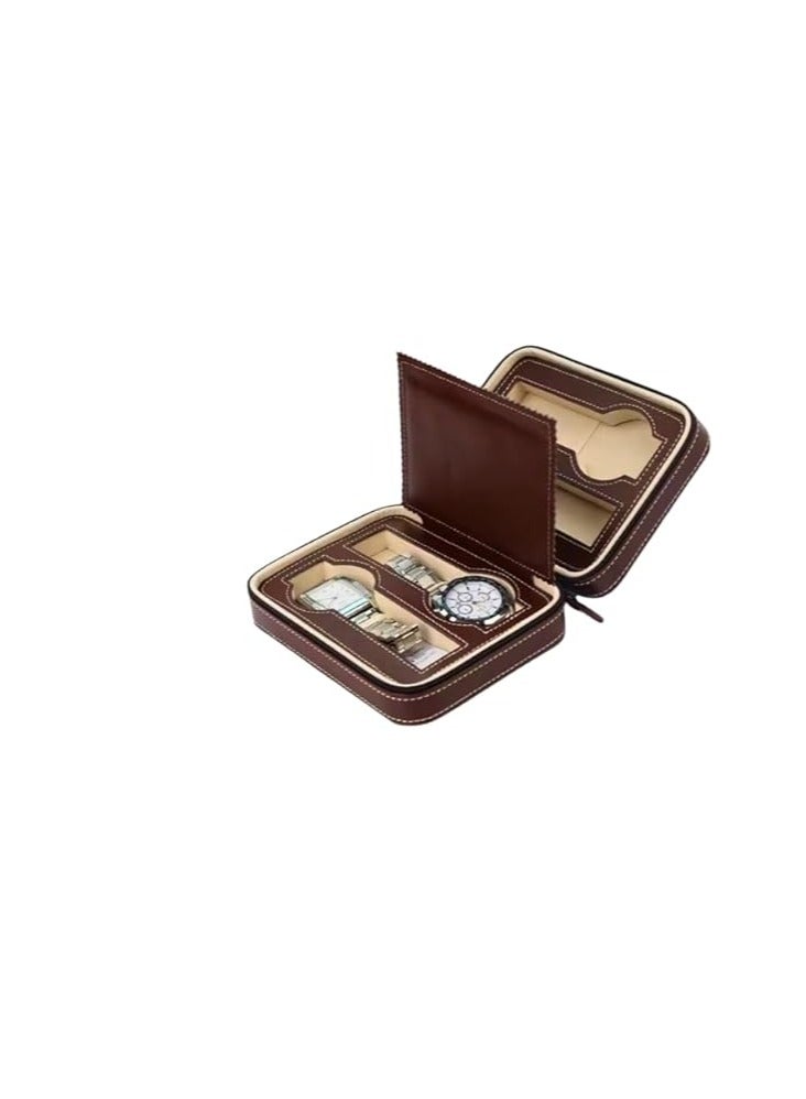 Watch Wallet Portable Travel Zipper Case (Brown) With 4 Slot  - Image 3