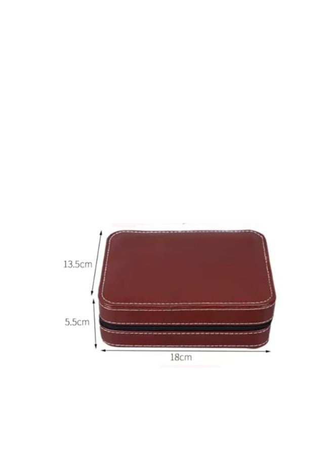 Watch Wallet Portable Travel Zipper Case (Brown) With 4 Slot  - Image 4