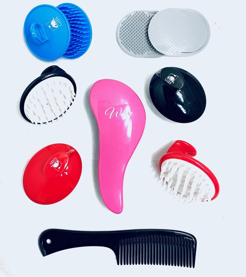 GBS Detangling Shower Scalp Pocket Hair Brush and Comb Set Portable Hair Shampoo Massager 10 Pieces