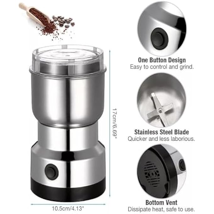 showkah G8300 Electric Spice Grinder  300W HighSpeed Stainless Steel Grinder For Spices Herbs Coffee Beans  Dry Fruits  4Blade Compact Kitchen Mill G8200 - Image 5