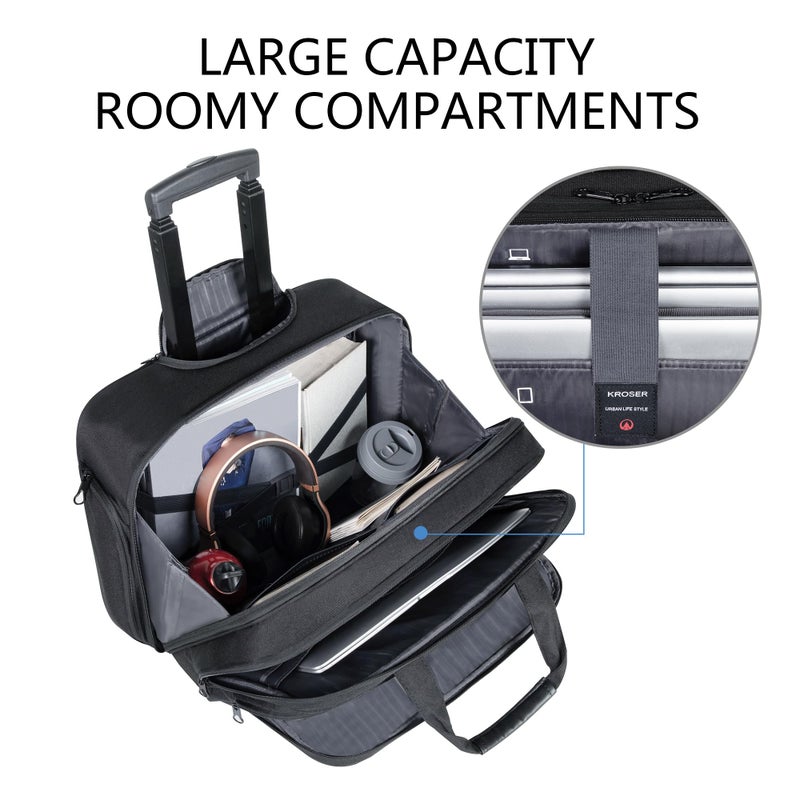 KROSER Rolling Laptop Bag Premium Rolling Briefcase Fits Up to 17.3 Inch Laptop Overnight Computer Bag with RFID Pockets for Travel/Business/Men/Women-Black - Image 4