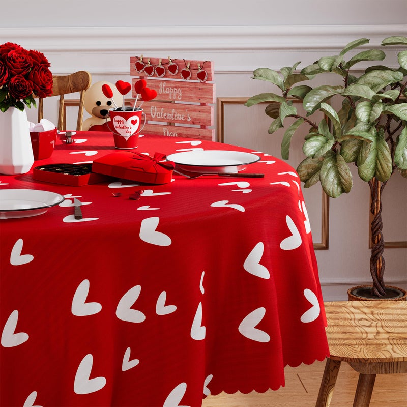 Siilues Round Valentines Tablecloth 70x70 Inch, Washable Red Love Hearts Valentines Day Tablecloth Waterproof Scalloped Edge Dining Table Cloth Sweet Home Party Decorations - Image 2