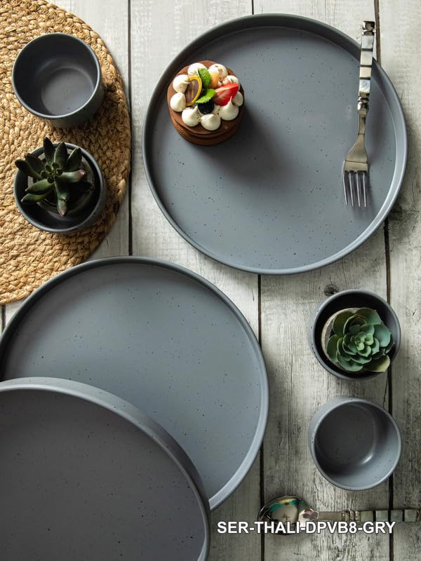 Servewell طقم صحون عشاء سيرفويل 4 قطع مع 4 قطع وعاء خضار (طقم من 8 قطع) - رمادي منقط - Image 5