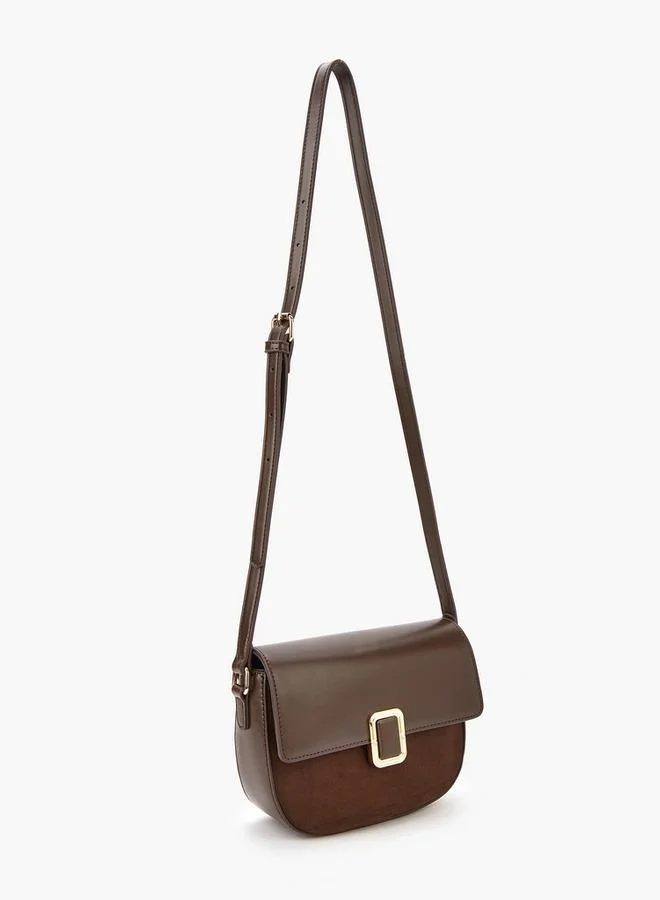 Flora Bella By Shoexpress Solid Crossbody Bag with Adjustable Strap and Flap Closure